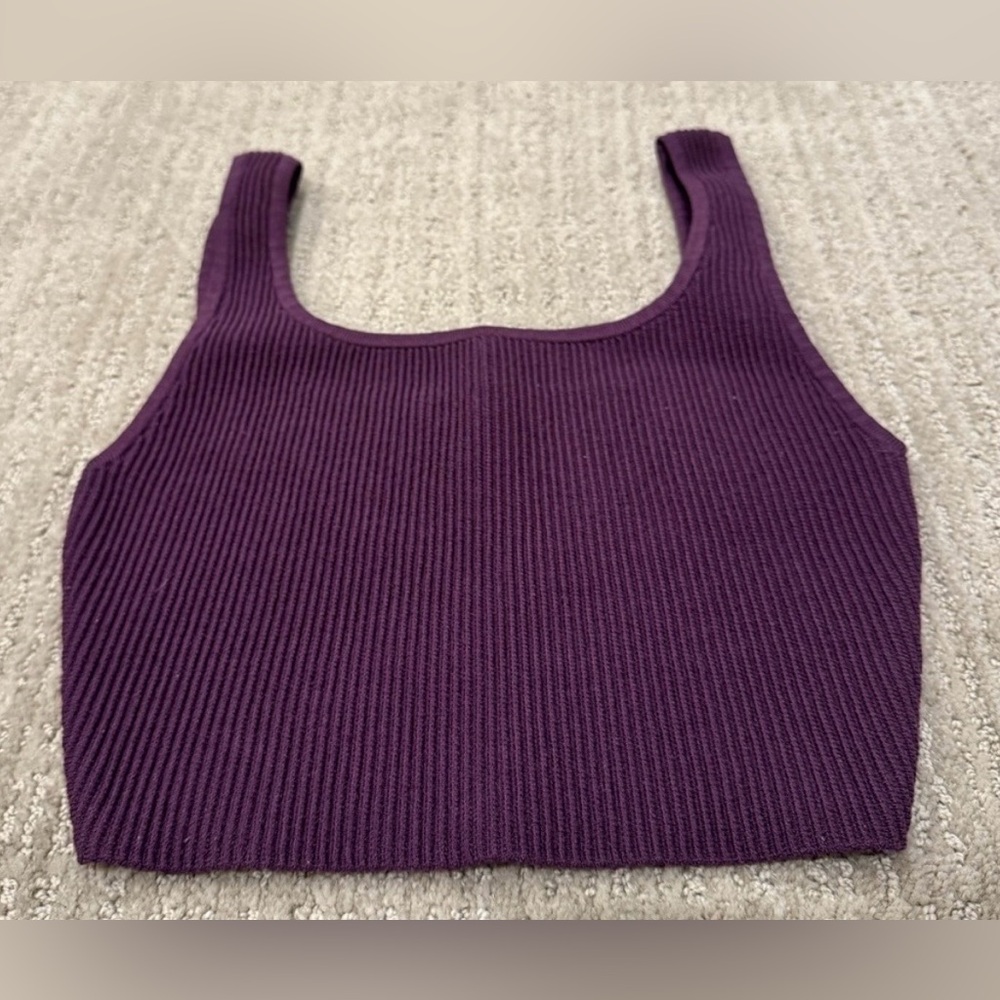 Aritzia Babaton Sculpt Knit Purple Ribbed Crop Top XS